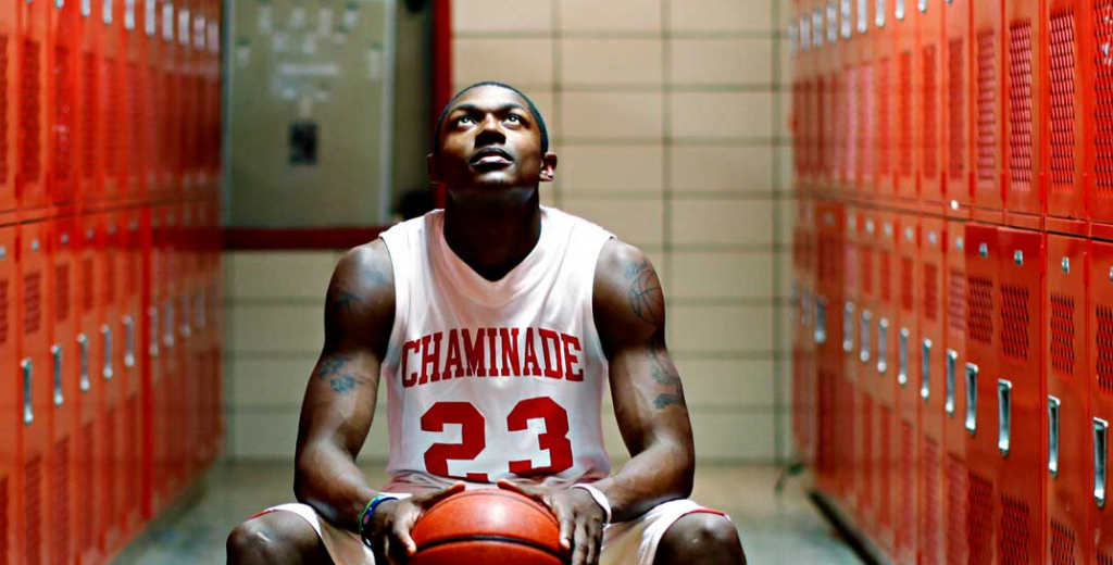Bradley Beal, looking up at Andre Drummond (above). (Actually, this is apparently from an entirely different red locker shoot, by Slam Online, click the pic.)